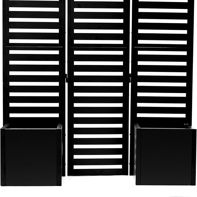 Privacy Screen with Planter Box 3-Panel Outdoor Privacy Planters Freestanding Room Divider with Self-Draining Raised Garden Beds &amp Trellis Metal Garden Fence Panel for Patio Deck Yard