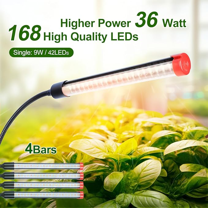 4Head Tabletop Grow Lights for Indoor Plants Seed Starting Bonsai 4/8/12/16/20H Timer 36 Watt Power Draw NO Need Adapter Bright and Big Coverage Best Gift for Plants Lover