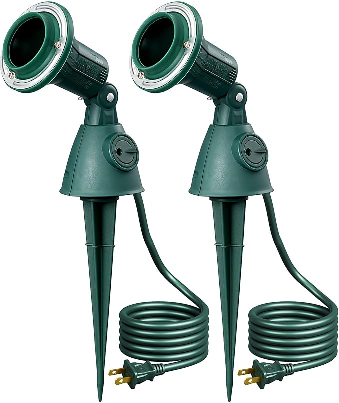 EDISHINE Dusk to Dawn 120V Outdoor Spotlight Waterproof LED Outdoor Flood Stake Lights E26 Base Max 150W PAR38 Bulb (Not Included) 6FT Cord 90° Adjustable Head 2 Pack