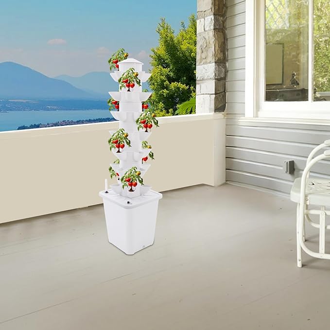 7-Tier Hydroponic Growing Tower 35 Plants Vertical Garden Kit with Water Pump &amp 2.64 Gal Water Tank Hydroponic Tower Growing System for Vegetables Strawberries Herbs Lettuce