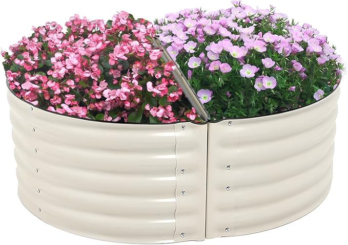 Aoodor 42 L x 24 W x 17 H Half Moon Galvanized Raised Garden Bed Durable Semi-Circular Outdoor Planter Boxes for Vegetables Flowers and Herbs Set of 2 Beige