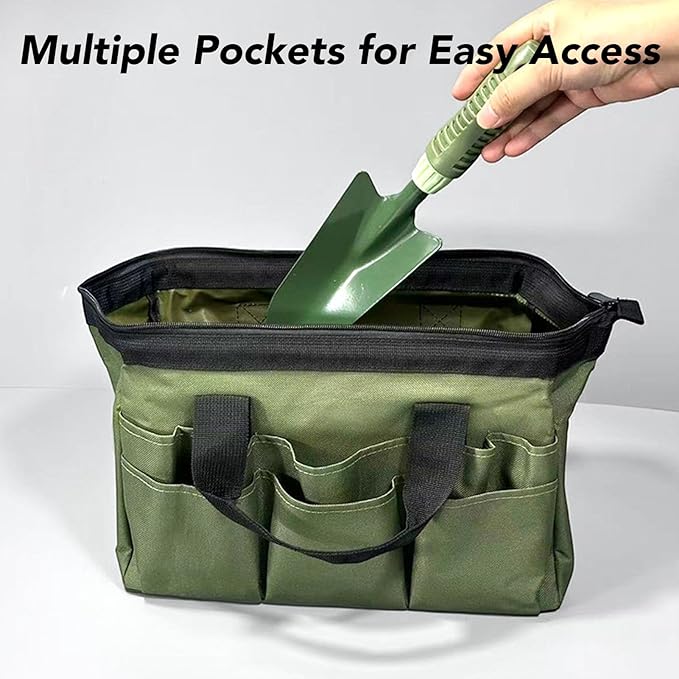 Gardening Tool Set 5 Piece Garden Tools with with Portable Storage Bag Wide Soil Shovel Narrow Transplanting Shovel Rake Dual Use Hoe for Planting Flowers Vegetables