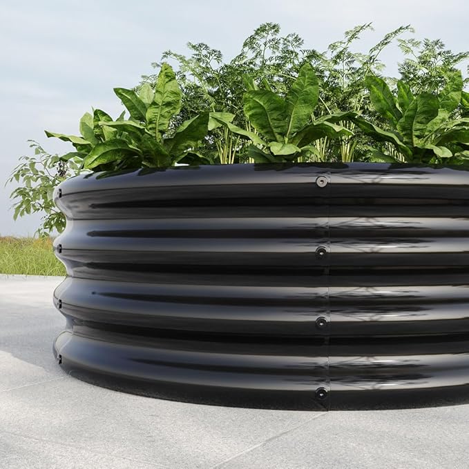32.08 * 11.4 Tall Round Raised Garedn Bed Metal Raised Beds for Vegetables Outdoor Garden Raised Planter Box Backyard Patio Planter Raised Beds for Flowers Herbs Fruits (Black)