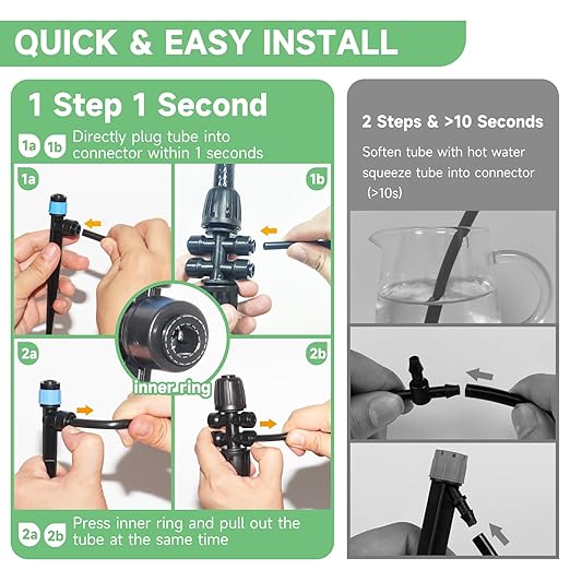 Quick-Connect 200FT Drip Irrigation System Kit Automatic Garden Plant Watering System for Greenhouse Yard Lawn with 1/2 inch 1/4 inch Irrigation Tubing Hose and Accessories