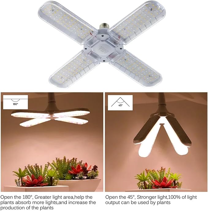 LED Grow Light Full Spectrum SMD2835 Bulb E27 Foldable Phyto Lamp Indoor Hydroponics Cultivation Lamp for Greenhouse Vegetable Grow TentWhite
