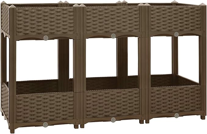Raised Bed Stylish Two-Level Outdoor Planter Box Durable Polypropylene Medium Size for Garden Balcony Patio Vegetables Herbs Flowers