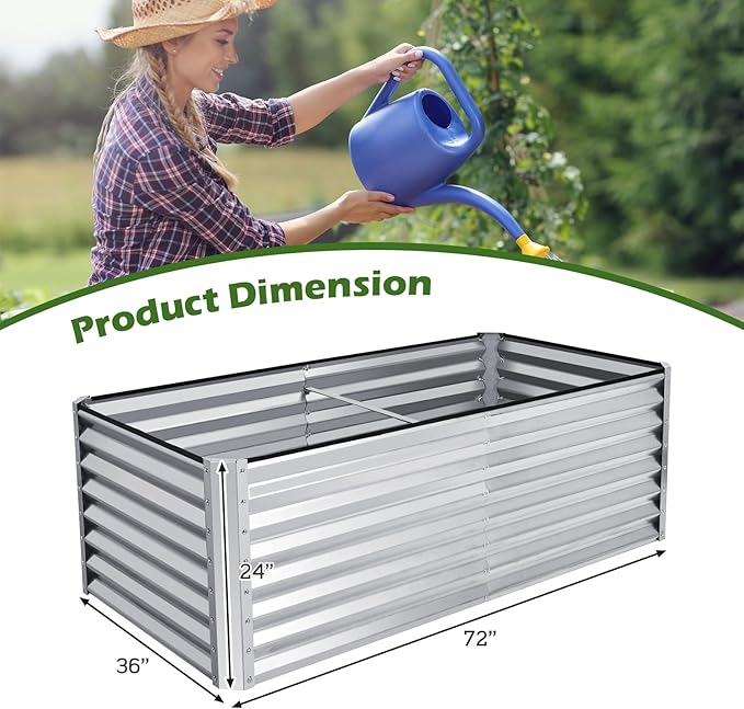 HAPPYGRILL 6x3x2 FT Raised Garden Bed Elevated Planter Box Kit with 4 Ground Stakes Outdoor Rectangular Metal Raised Garden Bed for Backyard Patio Vegetables Flowers Herbs Fruits Succulents