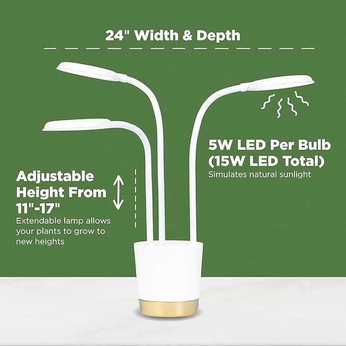 AeroGarden Trio Grow Light for Indoor Plants Grow Live Plants Anywhere in The Home Adjustable Light Modes Cream