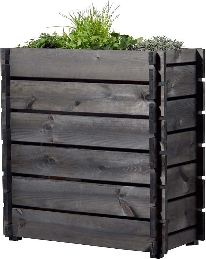 Raised Bed with Plug-in System Planter with Plant Film 79 x 37 x 79 cm Pine Wood Charcoal