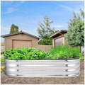 4.5×2×1ft 2pcs Oval Silver Galvanized Raised Garden Bed with Open Bottom Design Rust-Resistant Metal Planter Box for Vegetables Flowers &amp Herbs - 0.5mm Thickness with Rubber