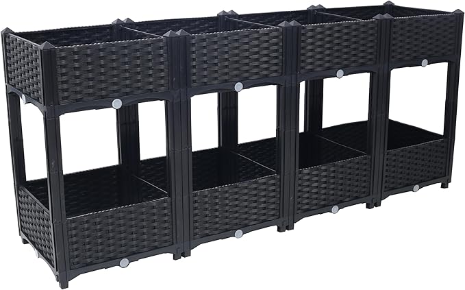 Planter Raised BedsElevated Planter Garden Box with Drainage Plug Raised Garden Beds for VegetableFlowerBlackHerb