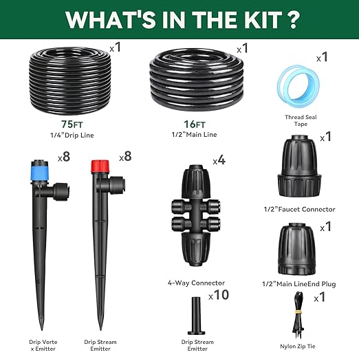 Drip Irrigation System for Garden 2026-Upgraded Quick Connect Garden Watering Kit All-in-One with 1/2 inch 1/4 inch Irrigation Tubing for Garden Lawn Greenhouse Raised Beds (91FT)