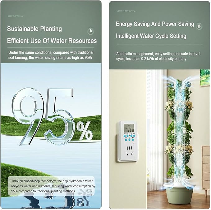 Hydroponics Tower Garden Growing System for Home Garden Vertical Planter with LED Light Tower Hydroponics System for Herbs and Vegetables-*
