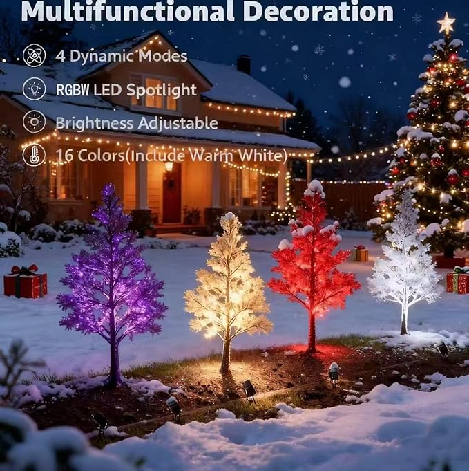 Christmas RGB and Warm White Spotlights with Timer 20W Individual Control Halloween Spot Lights Outdoor IP65 Waterproof Landscape Spotlight for Yard Garden 4 Lights
