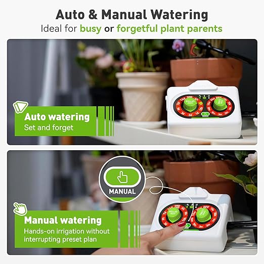 RAINPOINT Easy-Setup Automatic Plant Waterer Indoor for Pot Plant Adjustable Water OutputBattery Powered Outdoor IP54 Waterproof Beginner-Friendly Drip Irrigation System Device Kit Water 10-15 Plants