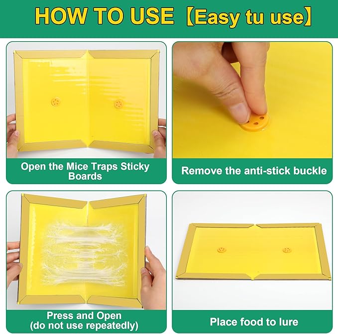 12 Pack Sticky Mouse Traps Sticky Traps for Rats Mice Rodents Snakes No Touch Indoor Mouse Traps for Home Kitchen Garage Attic Basements Easy to Set Yellow