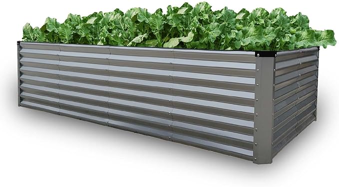 GrowHaus 8x4x2FT Galvanized Raised Garden Bed Planter Boxes Outdoor Large Metal Garden Beds for Planting Vegetables Flowers Herbs Rectangle Silver