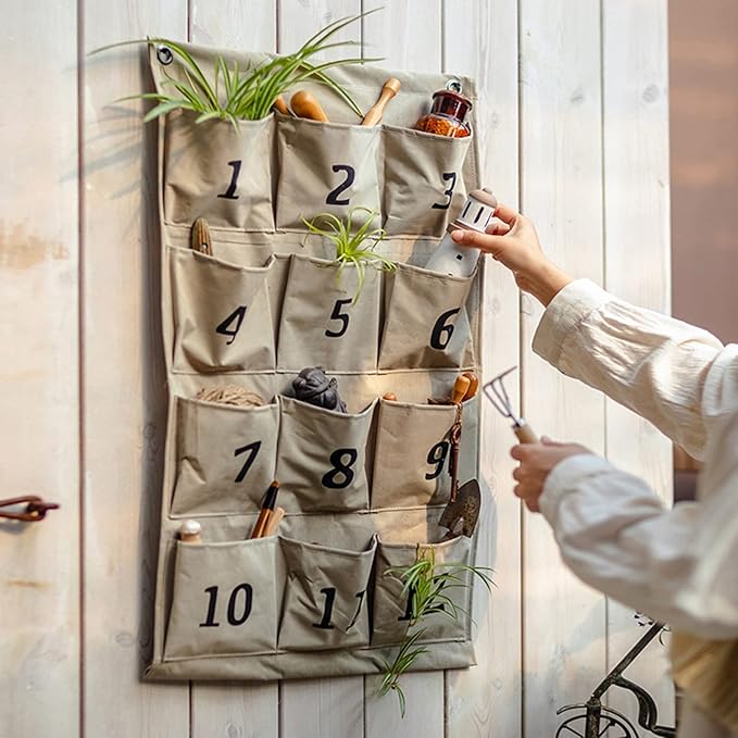 Garden Tool Storage Bag Hanging Wall Canvas Garden Organizer with 12 Pockets Large Organizer Bag
