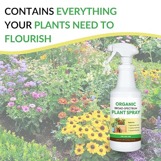 Organic Broad Spectrum Plant Spray - Liquid Plant Food in a Spray Bottle (Foliar Fertilizer) | Use on All Outdoor Plants Including: Vegetables Herbs &amp Flowers | No Mixing Required (32oz)