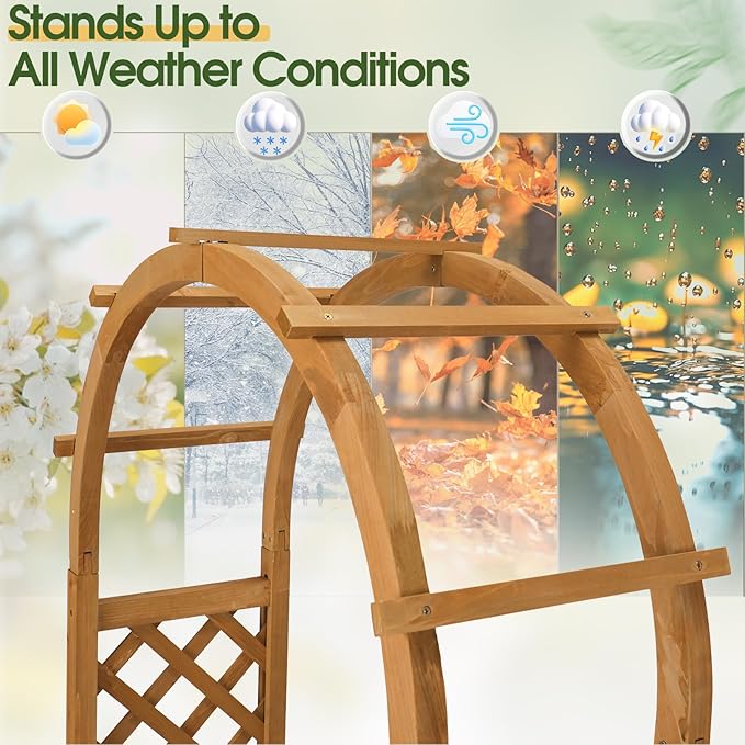 VINGLI Raised Garden Bed with Trellis &amp Hanging Roof Wooden Garden Bed Outdoor Planter Box for Yard Garden Balcony (Natural Wood Color Arched)