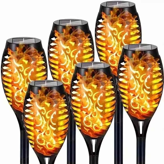 Solar Garden Stake Light –Flame Torch Lamp Weatherproo for Outdoor Pathway Lighting No Wires Required with Automatic Night Activation(White6PCS (1.2V))
