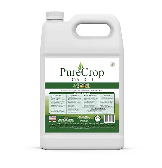 PureCrop – All-Crop Plant-Based Fertilizer &amp Spray Concentrate | Corrects Nitrogen Deficiency | Compatible with All Crops | Sustainable Formula | 0.75% Nitrogen | Made in The USA (0.5 Gallon)