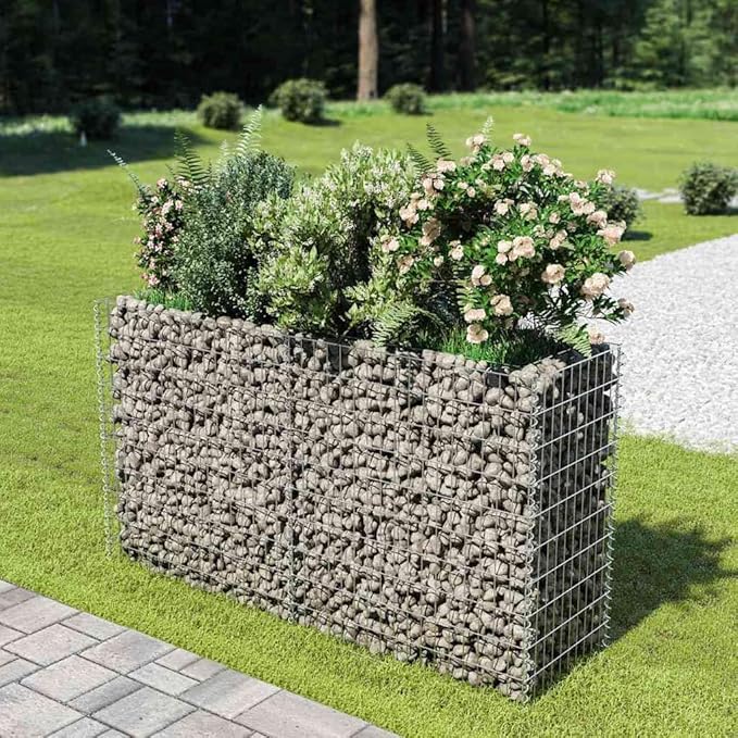 Galvanized Outdoor Gabion Raised Bed 70.9x19.7x39.4 in Silver Rectangular Planter Box for Vegetables Flowers &amp Herbs Heavy Duty 3099 lbs Capacity Steel Garden Box for Patio