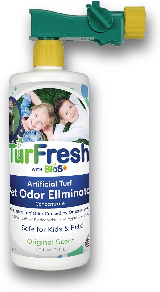 TurFresh BioS+ Artificial Turf Pet Odor Eliminator – Enzyme Concentrate for Dog Urine and Feces for Artificial Grass Kennels &amp Outdoor Surfaces – Safe for Kids Pets &amp Plants – 32 oz Bottle