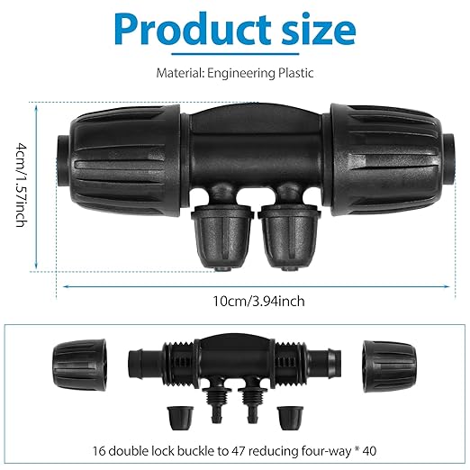 40 PCS Drip Irrigation Fittings 4-Way Lock Barbed Connectors 1/2 Inch to 1/4 Inch Anti-Drop Tee Fitting for 1/2 Irrigation Tubing (16mm OD 0.60-0.63) Garden Lawn Farm Drip System Parts