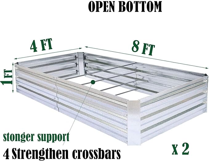 Large Garden Bed 8x4x1FT Set of 2 - Galvanized Steel Raised Planter Box for Vegetables Herbs &amp Flowers Outdoor Garden Beds Rust-Resistant &amp Durable