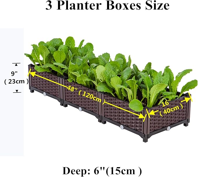 Elevated Planting Box Indoor Outdoor Planter Boxes Modern Rattan-Style Plastic Plant Stand Garden Raised Bed for Vegetables Herbs Flowers48x16x9/120x40x23cm