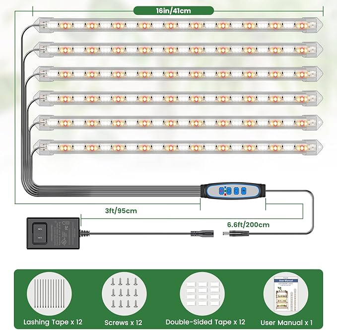 LED Plant Grow Light Strip 36W 360 LEDs Grow Lights for Indoor Plants Full Spectrum with 6/12/16H Timer 660nm/3000K/6000K Sunlike Grow Lamp for Seeds Starting Hydroponics Succulents