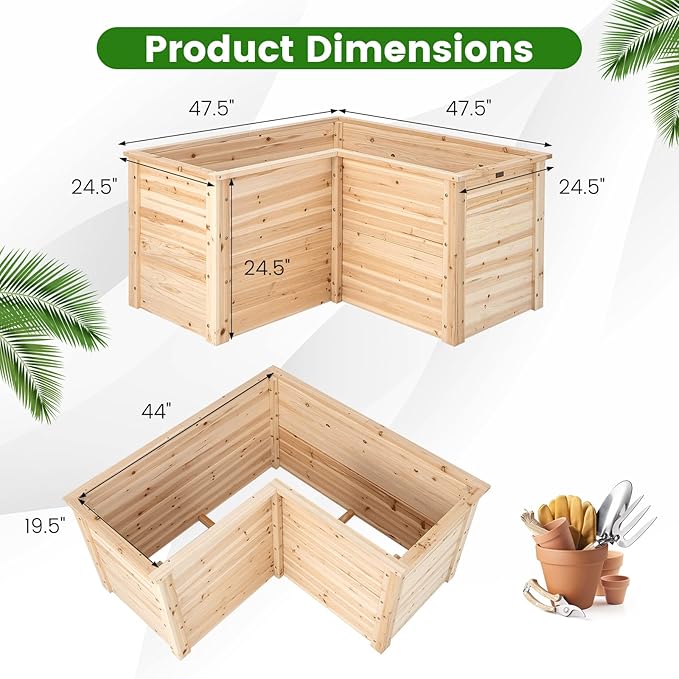 Raised Garden Bed L-Shaped Deep Planter Box with Open-Ended Base Outdoor Elevated Planter for Garden Patio Flowers Vegetables Backyard