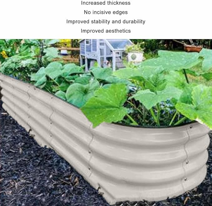 Raised Garden Bed Kit 304 Stainless Steel Oval Raised Planter Bed Outdoor for Vegetables Flowers with Open Base Design Heavy Duty Safe Edges Stackable (White)