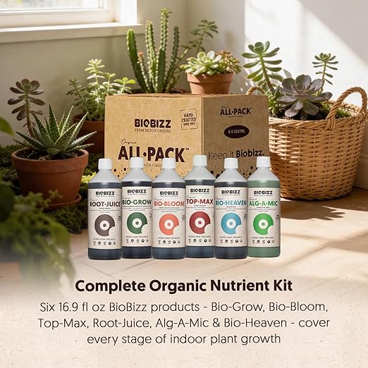 BioBizz All-Pack Indoor - Complete Organic Fertilizer Kit (6 x 16.9 fl oz) | Liquid Plant Food and Root and Bloom Booster | Organic Nutrients for Indoor Plants and Soil Health
