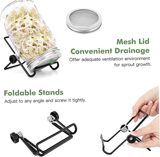Sprouting Jar 2 Sets Wide Mouth Seed Sprouter with Mesh Lid 16oz Sprouting Kit with Adjustable Stand 4.92in Transparent Sprouts Growing Kit for Beans Broccoli