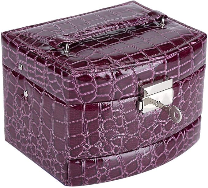 3 Layer Jewelry Storage Box Organizer for Rings Necklaces and More(4.72x5.12x5.91-Purple)