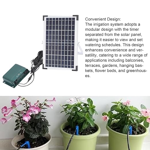 Solar Automatic Drip Irrigation Kit 18V 10W Polycrystalline Silicon System for Indoor Outdoor - Portable Watering Adjustable Timer Self Automatic Gardening