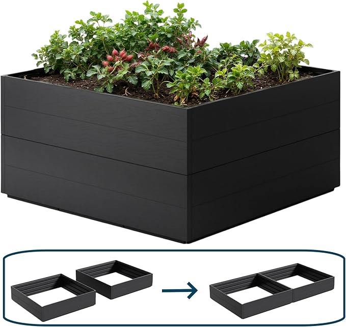 FONTOI 4x4x2ft Raised Garden Beds Outdoor Divisible Elevated Planter Boxes Outdoor for Planting Plants Vegetables Flowers 48x48x24 Planter Raised Beds for Gardening with Easy Assembly Square Black