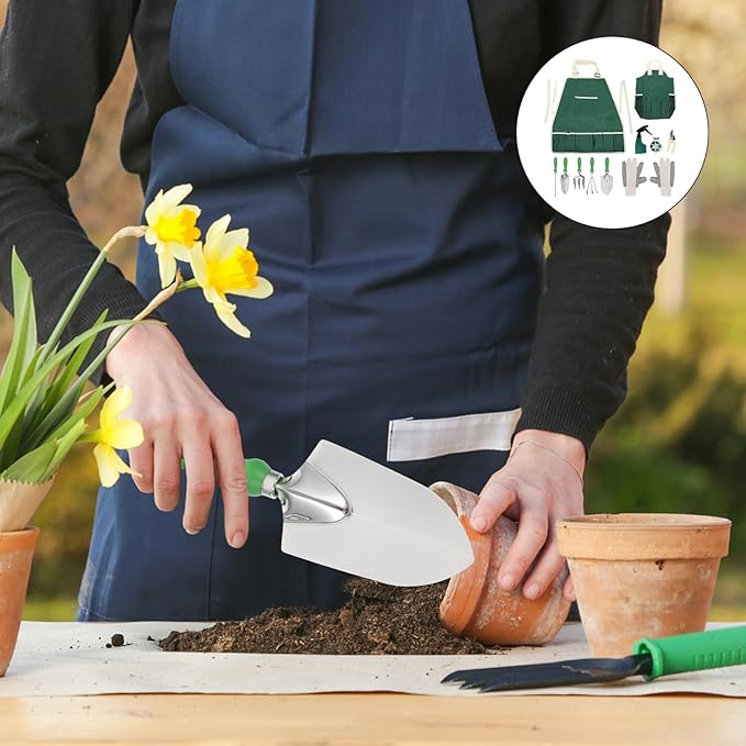 11pcs Garden Tool Set with Stainless Steel Weeding Shovel Rake and Hand Trowel for Outdoor Planting and Succulent Care
