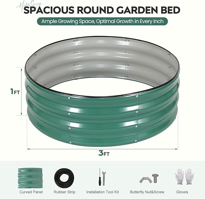 ZORMY Galvanized Raised Garden Bed Outdoor Round Metal Planter Boxes 2 Pcs 3x3x1ft Steel Raised Bed Kit for Planting Vegetables Fruits Flowers(LotusGreen)