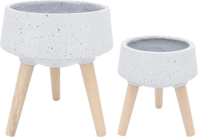 S2 1115 TERRAZZO Planter W Wood Legs Gray