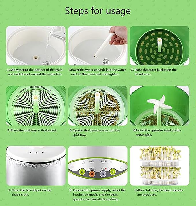 Electric Bean Sprouts Maker with Intelligent Thermostat for Green Seeds Growing Automatic Sprout Bud Machine