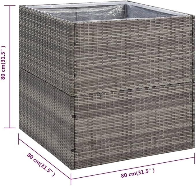 31.5 Square Gray Garden Planter Box PE Rattan Outdoor Patio Flower Box with Drainage for Balcony Patio Deck