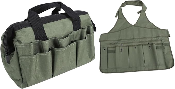 Hilitand Gardening Tool Set 9 Piece Garden Tools with Ergonomic Handles and Apron Storage Bag for Planting Digging Cultivation Flowers Vegetables