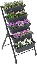 Vertical Garden Bed with Wheels 5 Tier Raised Garden Bed w/Removable Planter Boxes Lockable Wheels Drainage Holes Rolling Vertical Planter for Herb Vegetable Flower Outdoor Patio Balcony