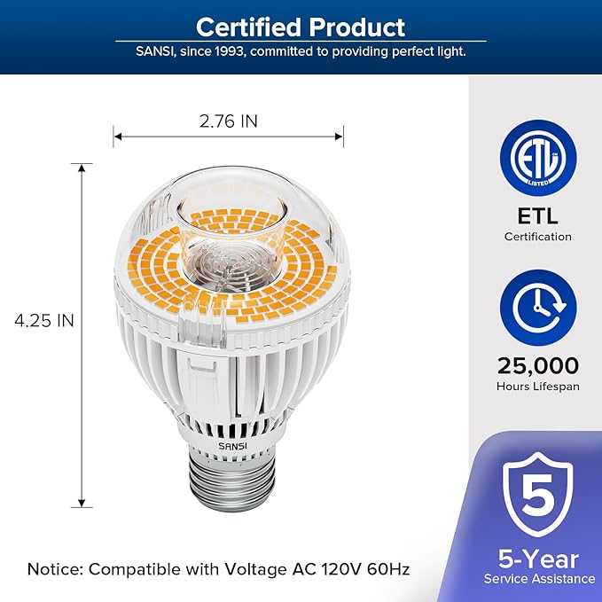 SANSI 300W Equivalent A19 LED Light Bulb 4500 Lumens 3000K Light Bulbs Non-Dimmable E26 LED Bulb with Ceramic Technology 22.5 Years Lifetime 30W Power Energy Saving for Home Workspace (Pack of 2)