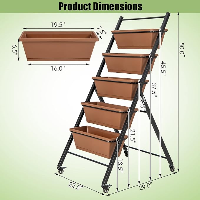 HAPPYGRILL Vertical Raised Garden Bed 5-Layer Freestanding Garden Planter with Drainage Holes Container Boxes Elevated Planter Box for Herb Vegetable Flower Growing (2 Brown)