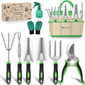 Yesker Gardening Tools 9-Piece Heavy Duty Garden Tool Set Gardening Supplies Gifts for Women Men Gardening Hand Tool Kit with Non-Slip Ergonomic Handle Garden Bag Durable Gloves and Shears Green