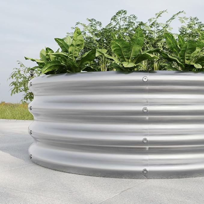 32.08 * 11.4 Tall Round Raised Garedn Bed Metal Raised Beds for Vegetables Outdoor Garden Raised Planter Box Backyard Patio Planter Raised Beds for Flowers Herbs Fruits (Silver)